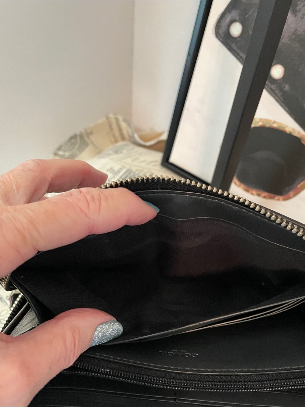 Coach Black and Gray Signature Zip Wallet - Picture 9 of 16